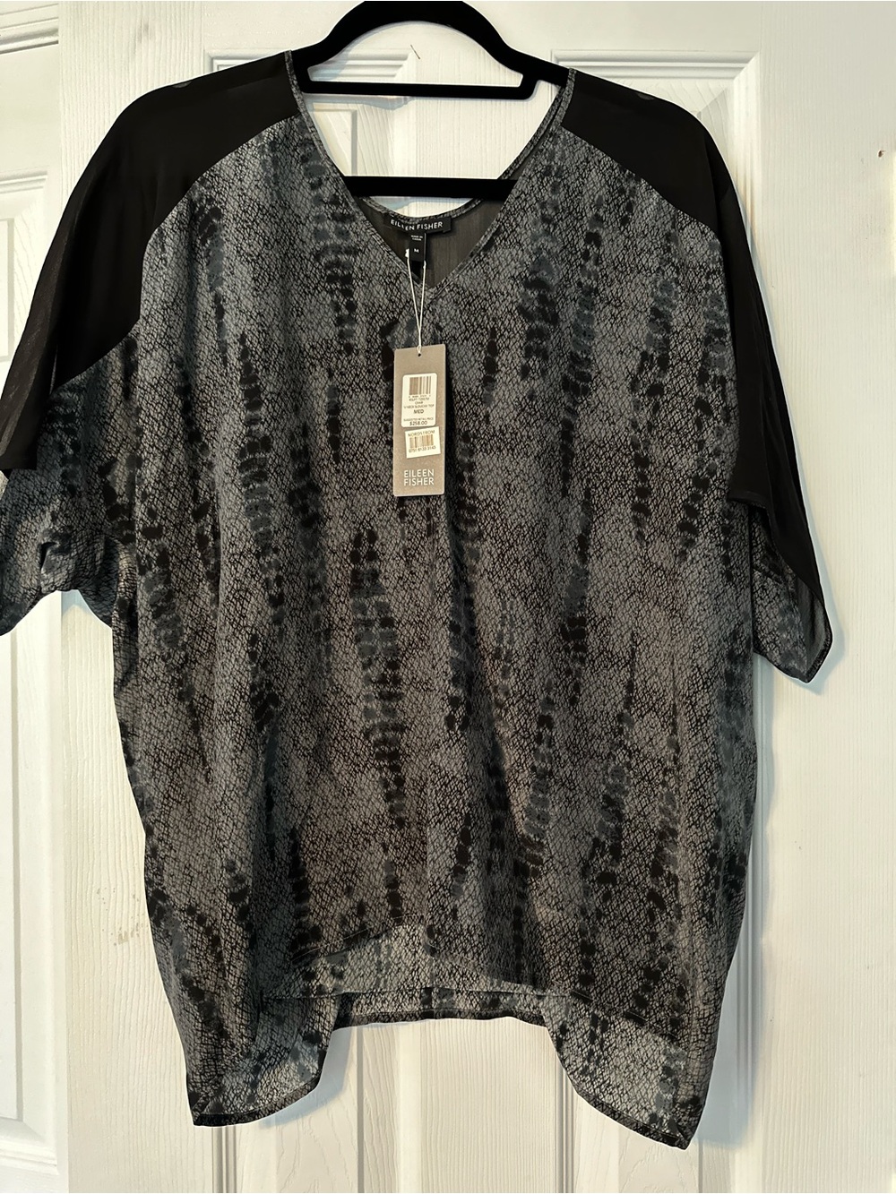 Eileen Fisher Black & Gray V-Neck Dolman Blouse